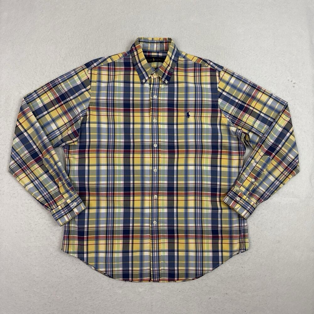 Polo Ralph Lauren Button Down Shirt Men's Large Multicolor Madras Plaid Pony
